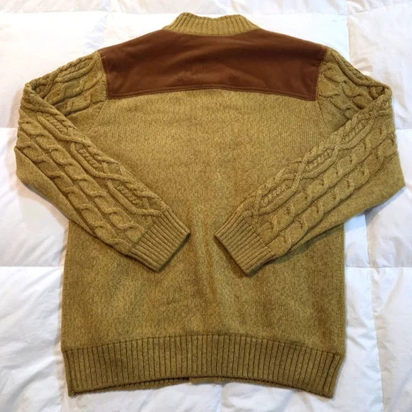 Fishermans Cable Knit Pile Fleece Lined Velvet Trim Cardigan Mens XXL Camel NWOT - Picture 2 of 4